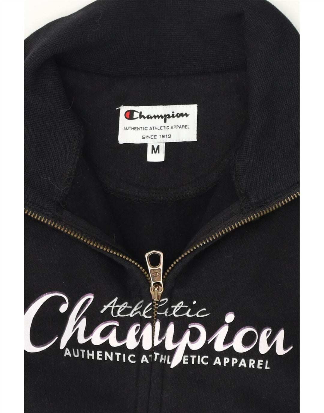 CHAMPION Womens Graphic Tracksuit Top Jacket UK 12 Medium Black Cotton Vintage Champion and Second-Hand Champion from Messina Hembry 