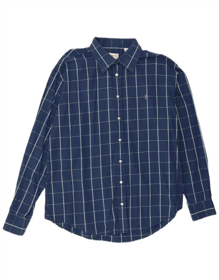 Yves Saint Laurent Camisa Hombre XL Algodón Cuadros Azul