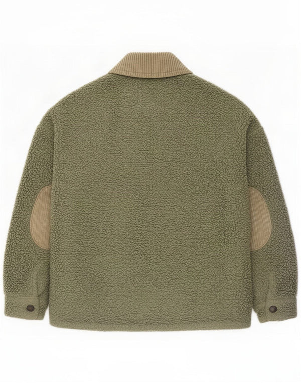 Zara Mujer Teddy Bear Fleece Jacket UK 10 Small Verde Colorblock