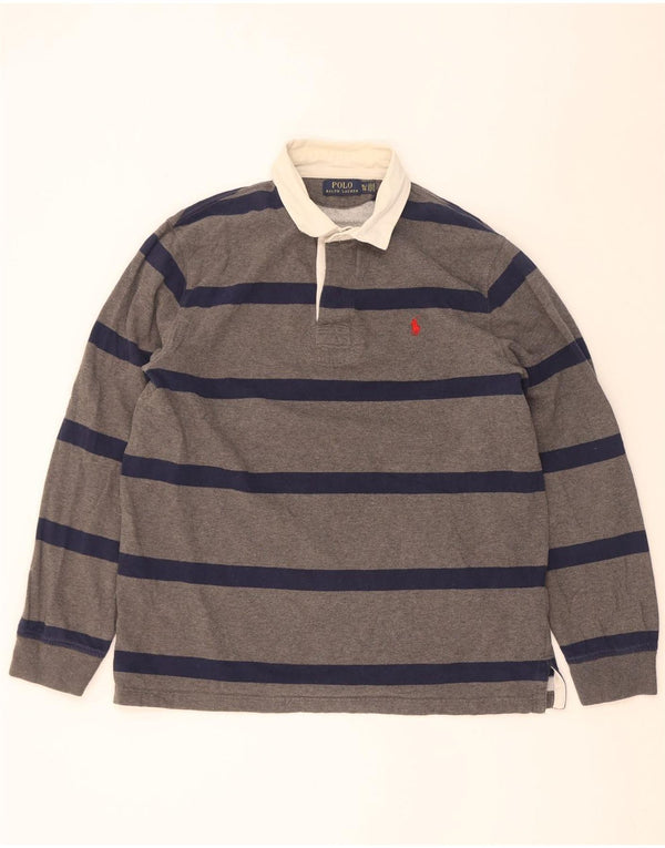 Polo Ralph Lauren Polo de rugby de manga larga para hombre XL Algodón a rayas gris
