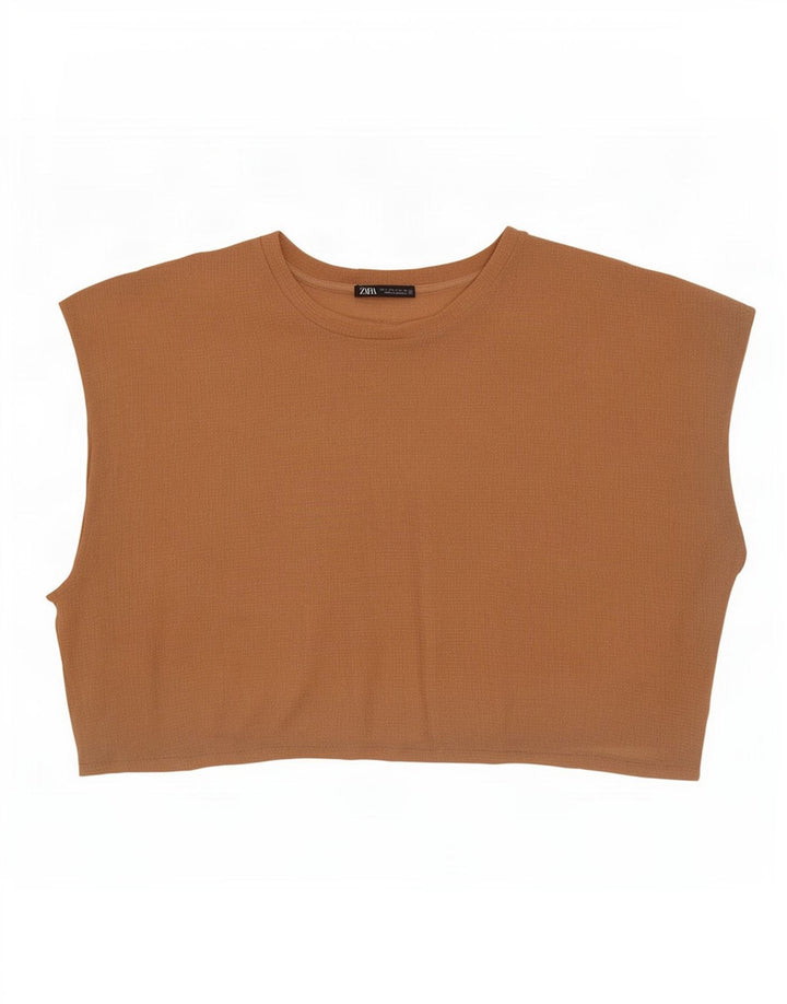 Zara Blusa Corta Sin Mangas De Gran Tamaño para Mujer UK 10 Small Beige