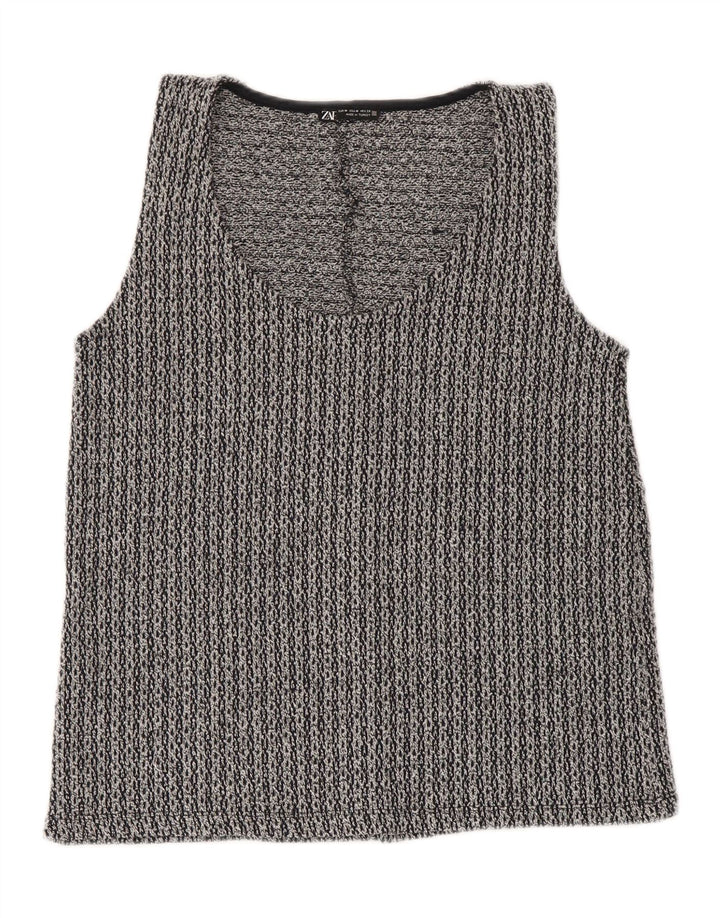 Zara Mujer Chaleco Top UK 42 Poliéster Gris Medio