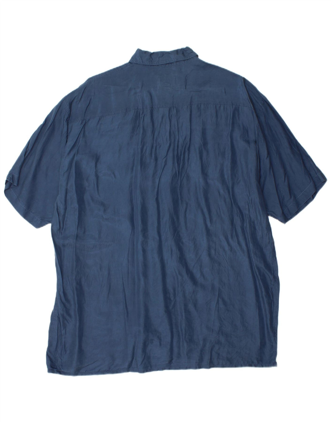 BRUGI Camisa de manga corta para hombre Large Seda azul marino