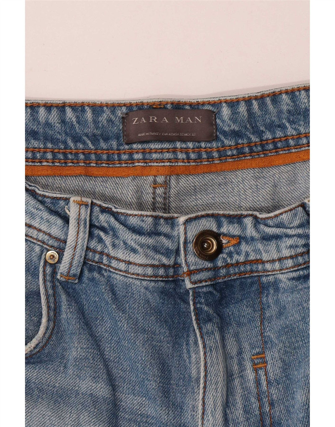 Zara Pantalones cortos de mezclilla desgastados para hombre EU 42 Large W32 Azul