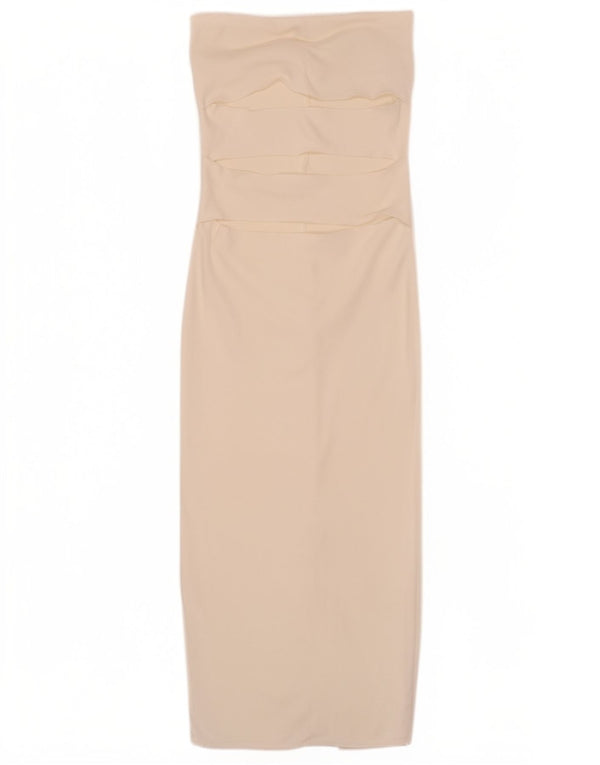 Zara Vestido Sin Tirantes Para Mujer UK 44 Viscosa Blanca Mediana