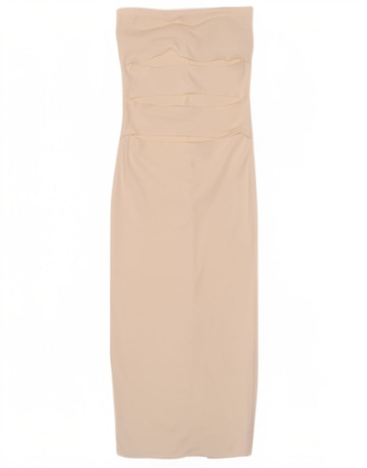 Zara Vestido Sin Tirantes Para Mujer UK 44 Viscosa Blanca Mediana