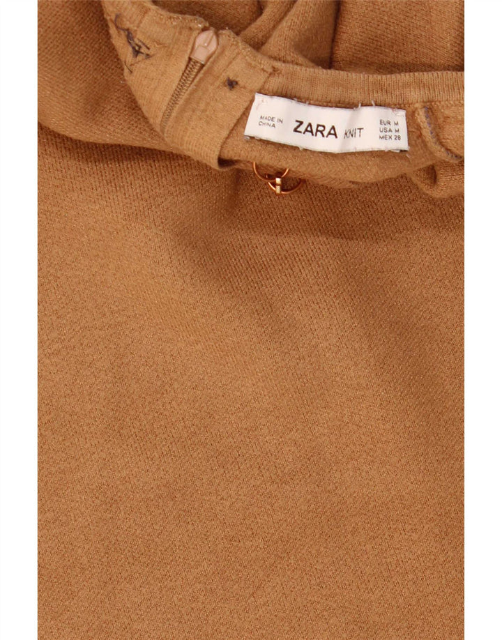 Zara Mujer Crop Top De Manga Corta UK 42 Marrón Medio