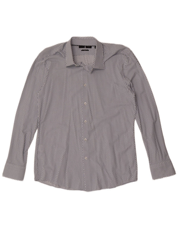 Camisa Hugo Boss Hombre Slim Fit Talla 41 16 Poliamida Geométrica Azul Grande