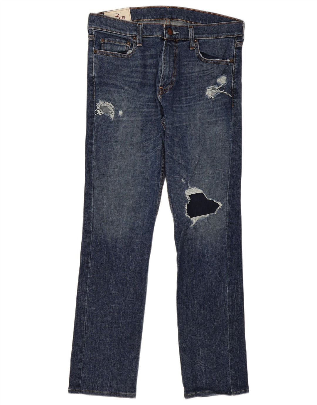 Vaqueros Rectos Hollister Hombre Desgastados W33 L32 Azul