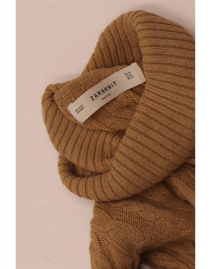 Zara Mujeres Roll Neck Jumper Sweater UK 12 Medio Marrón Acrílico