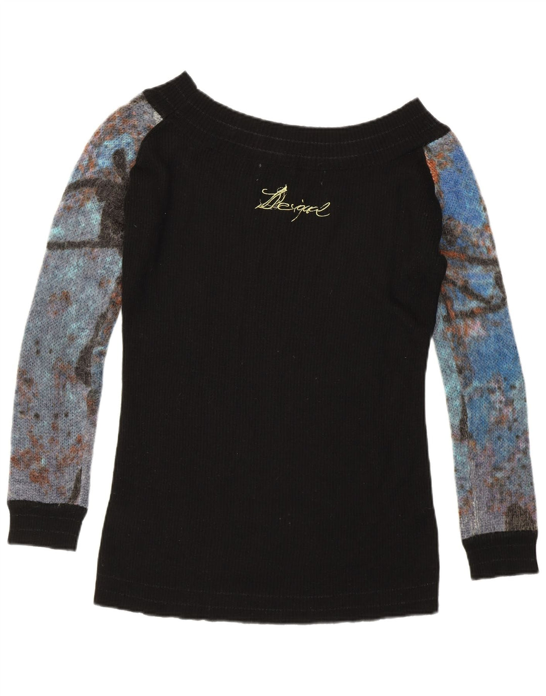 DESIGUAL Suéter tipo jersey para mujer con cuello barco Reino Unido 40 Mediano Negro Colorido