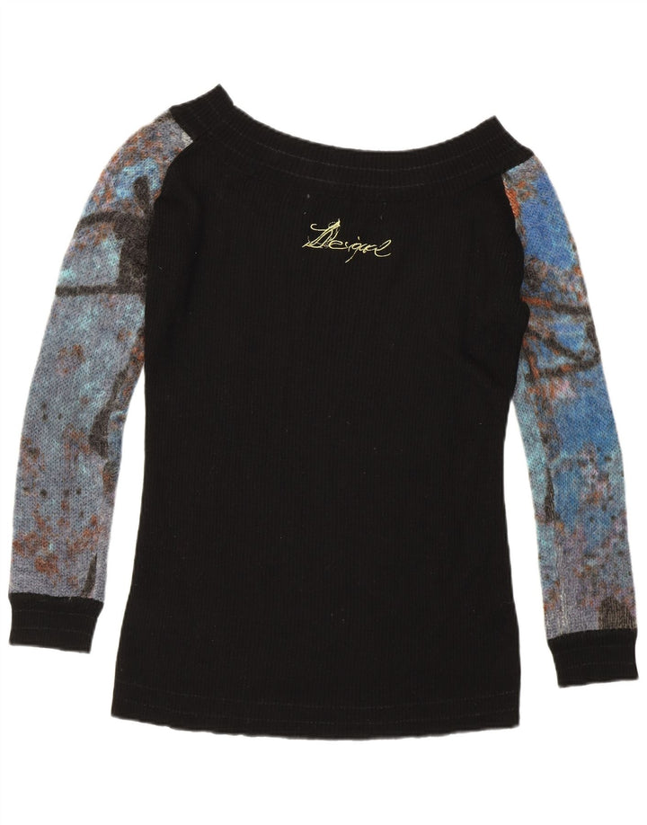 DESIGUAL Suéter tipo jersey para mujer con cuello barco Reino Unido 40 Mediano Negro Colorido