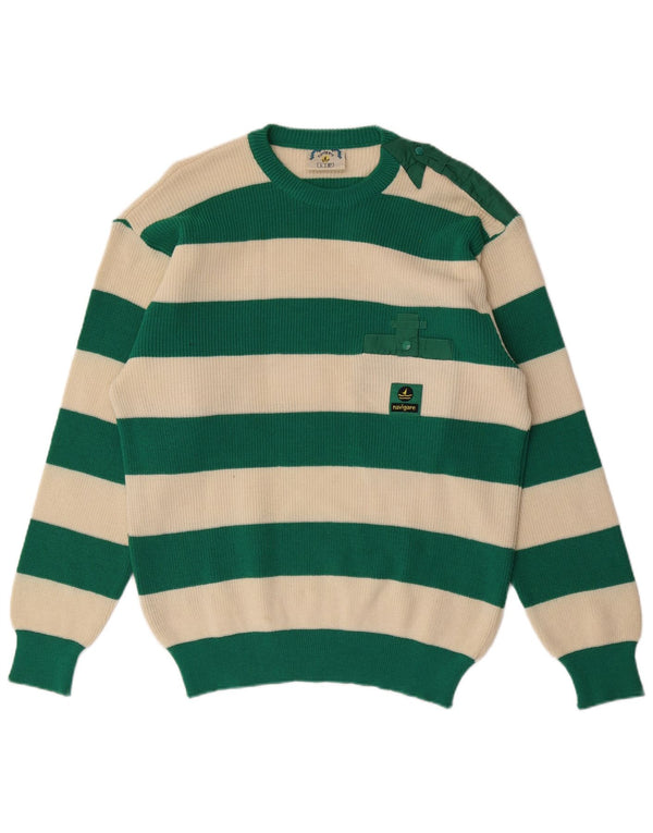 Navigare Jersey De Cuello Redondo para Hombre De Lana A Rayas Verde Grande