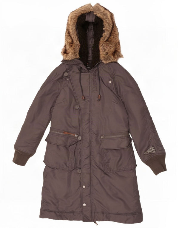 Diesel Abrigo acolchado con capucha para mujer UK 44 Nylon gris medio
