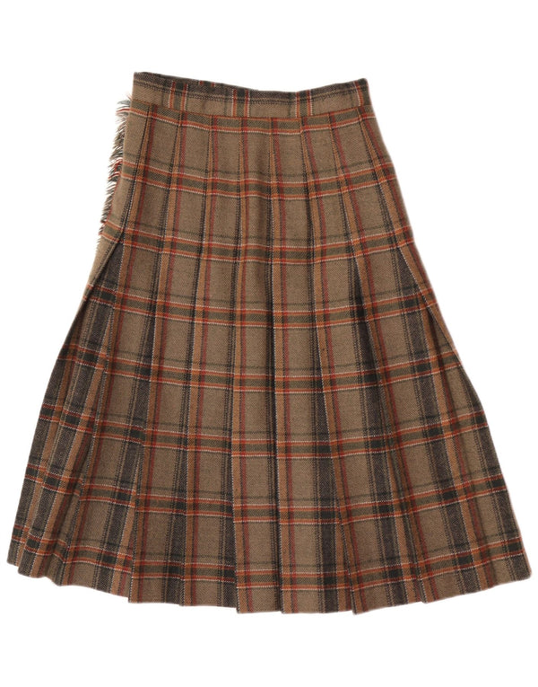 Vintage mujer Midi Wrap Falda IT 40 Pequeña W24 Marrón Lana a cuadros