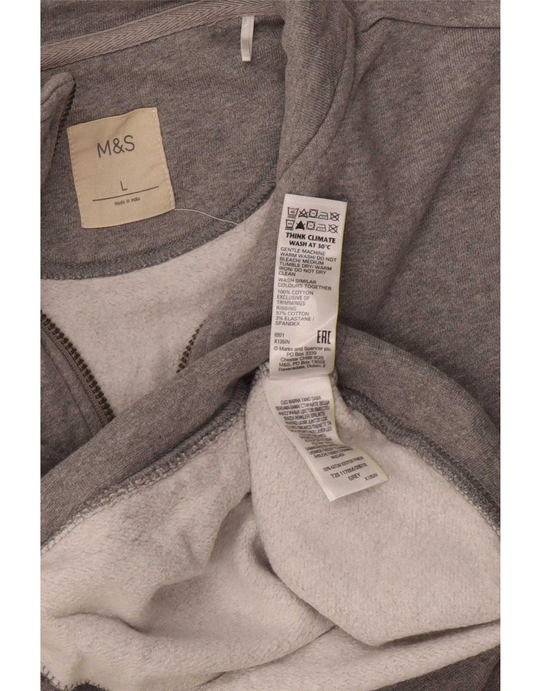 Marks & Spencer - Sudadera con cuello y cremallera para hombre, talla grande, algodón gris