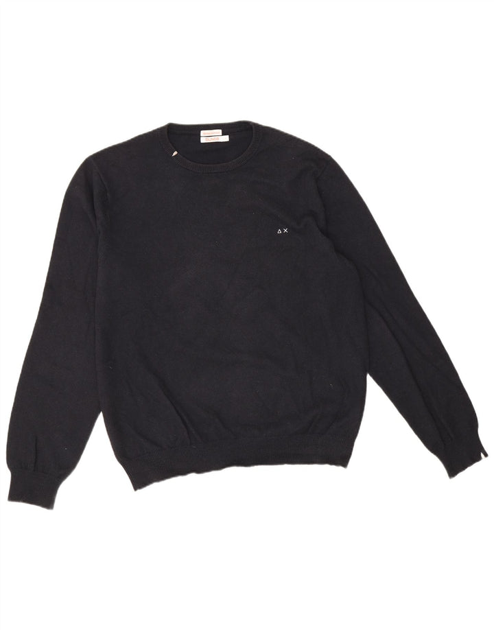 Sun68 - Jersey de cuello redondo para hombre, talla grande, algodón negro