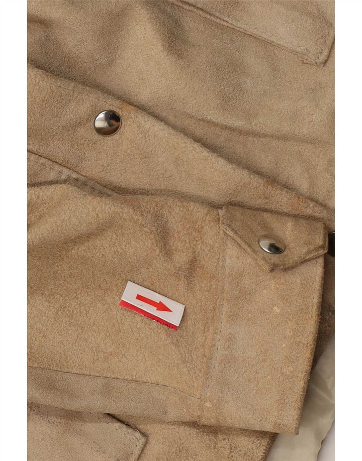 Vintage mujer ante chaqueta Reino Unido 14 cuero beige grande