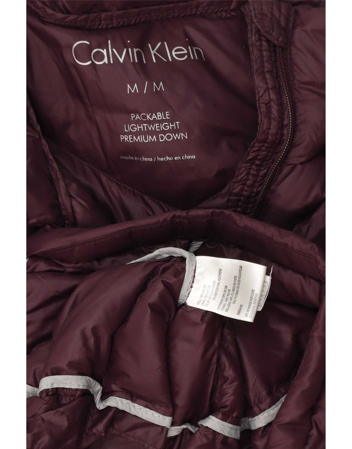 Calvin Klein Abrigo acolchado para mujer UK 14 Medium Borgoña Nylon