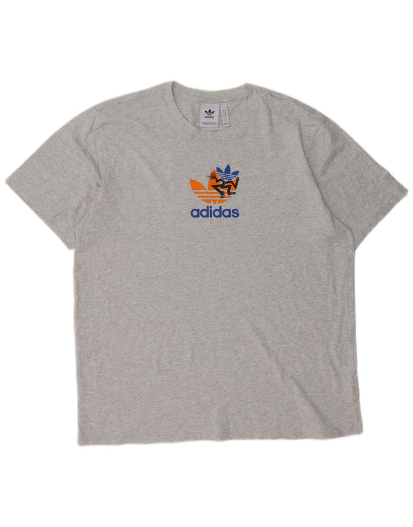 Adidas Camiseta gráfica para hombre Top XL Algodón moteado gris