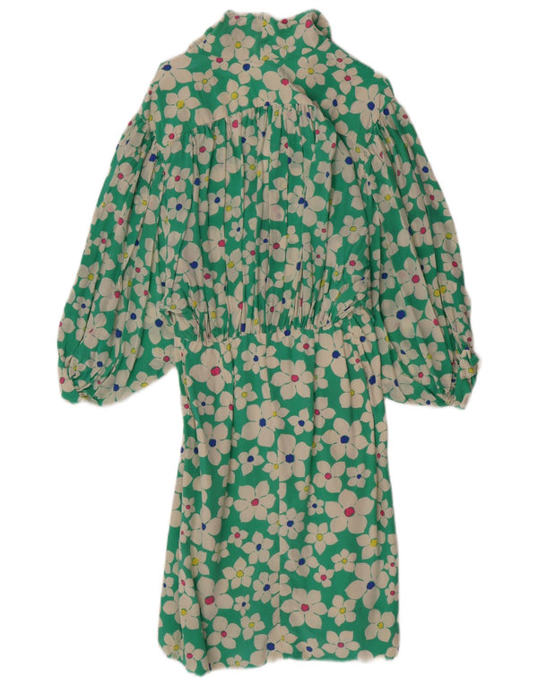 Vintage mujer 3/4 manga A-Line vestido Reino Unido 4 XS verde floral