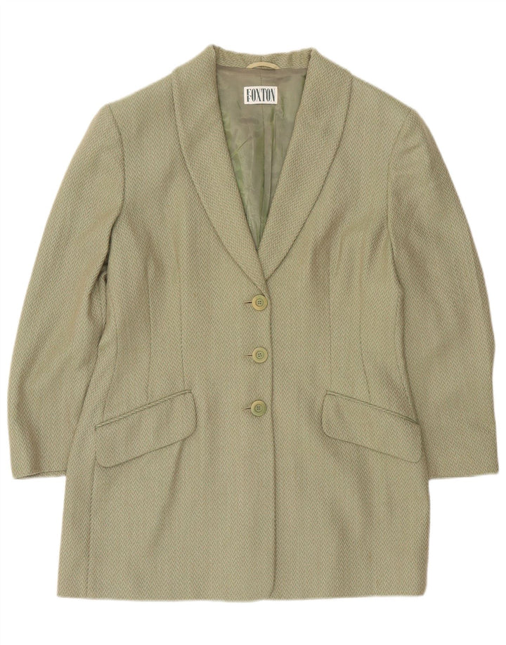 Vintage mujer longline 3 botones Blazer chaqueta IT 48 XL Khaki Chevron