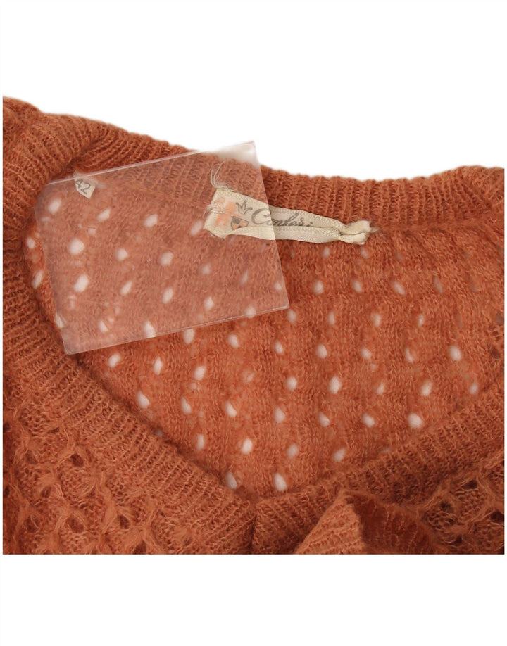 Vintage mujer V-cuello jersey suéter IT 42 marrón medio