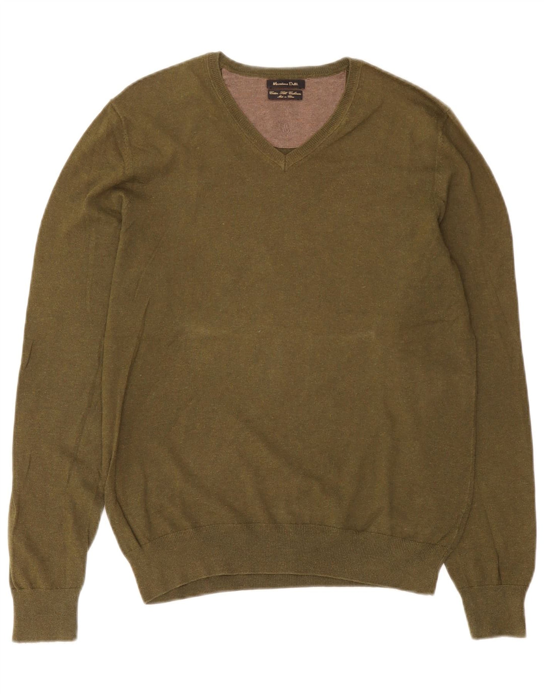Massimo Dutti Jersey Cuello Pico Hombre Algodón Caqui Medio