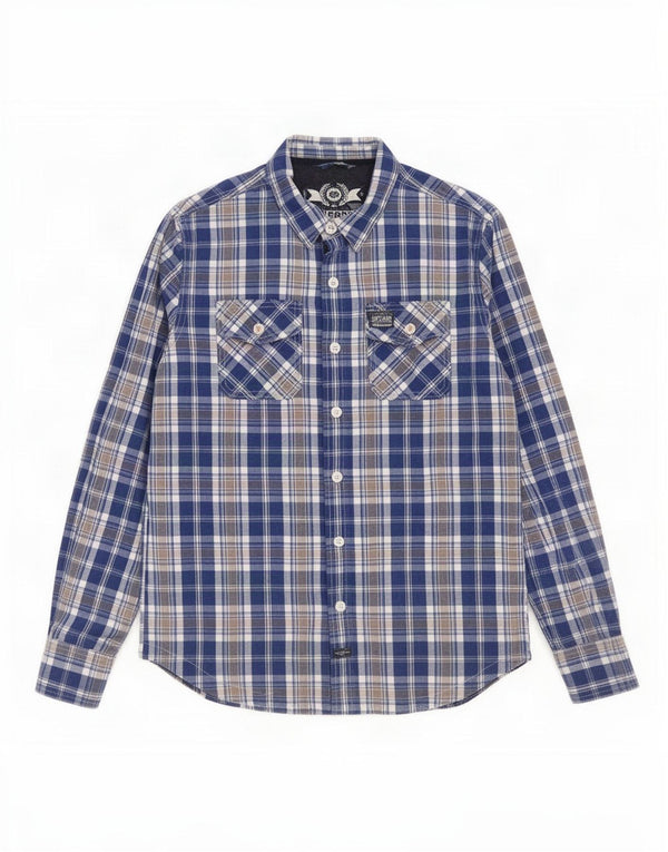 Camisa Superdry para hombre 2XL Algodón a cuadros azules