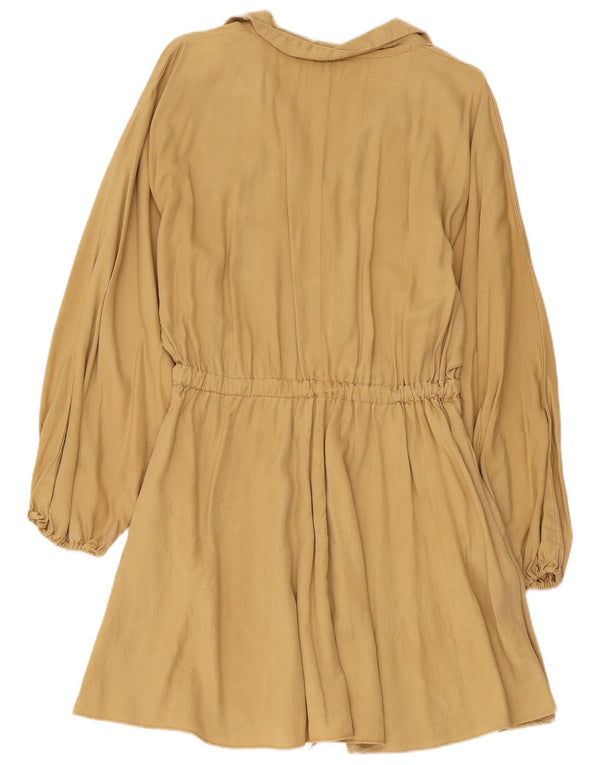Zara Mujer Vestido Camisero De Manga Larga UK 44 Large Beige Lyocell