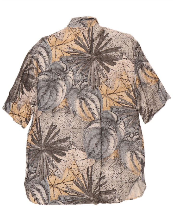 Vintage hombres camisa de manga corta pequeña viscosa floral gris