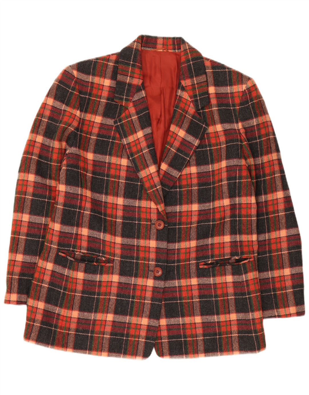 VINTAGE chaqueta blazer de 2 botones para mujer IT 47 cheque multicolor grande