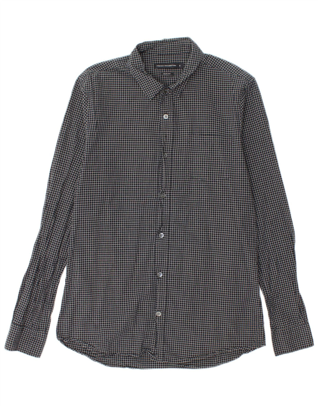 Camisa de franela de corte slim de algodón a cuadros negros pequeños de French Connection Hombre