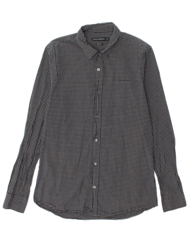 Camisa de franela de corte slim de algodón a cuadros negros pequeños de French Connection Hombre