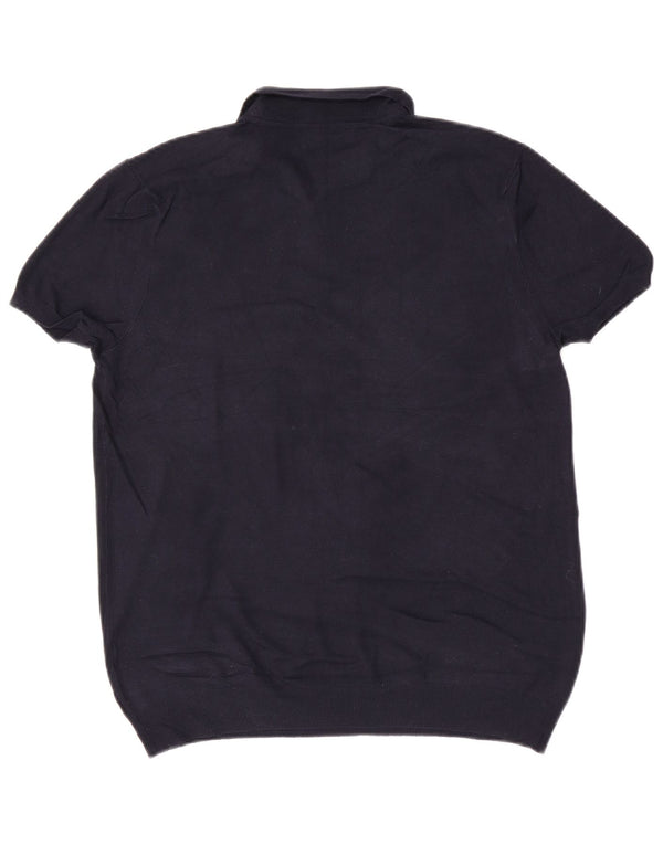 Zara Mens Manga Corta Polo Cuello Jersey Suéter Grande Azul Marino