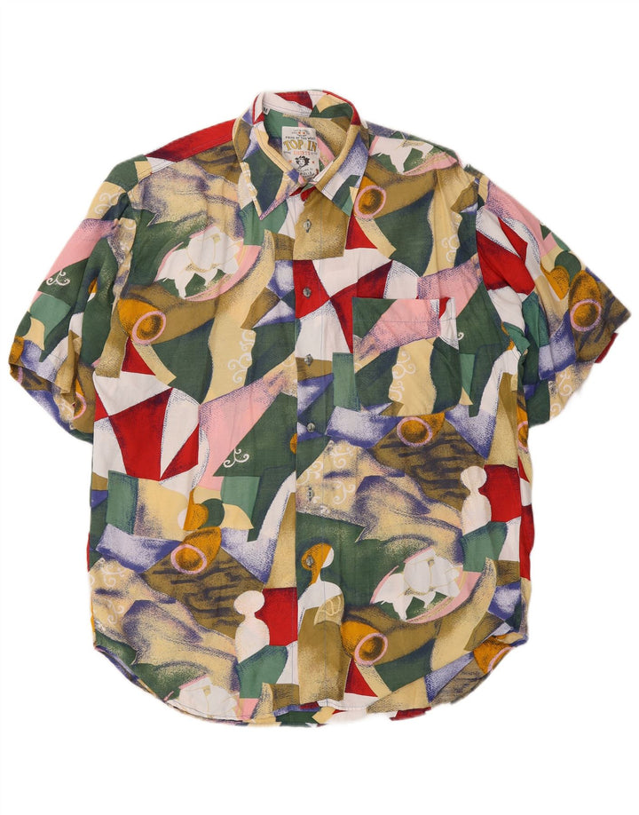 Vintage hombres camisa de manga corta medio multicolor geométrico
