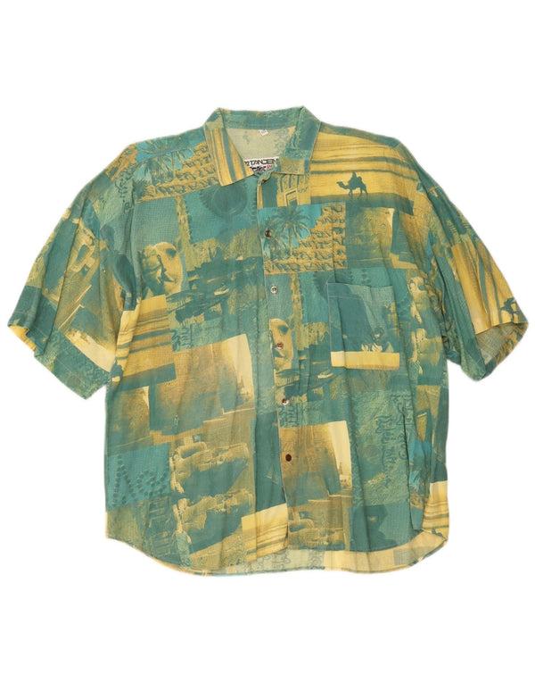 Camisa de manga corta con gráfico vintage para hombre 2XL Algodón de patchwork verde