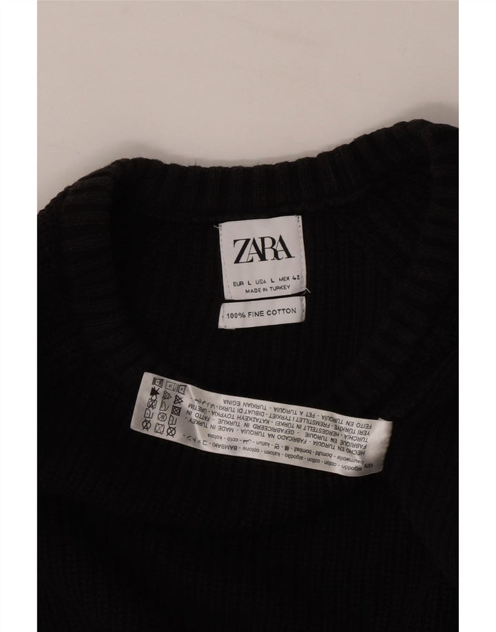 Zara Hombre Jersey Cuello Redondo Jersey Grande Algodón Negro