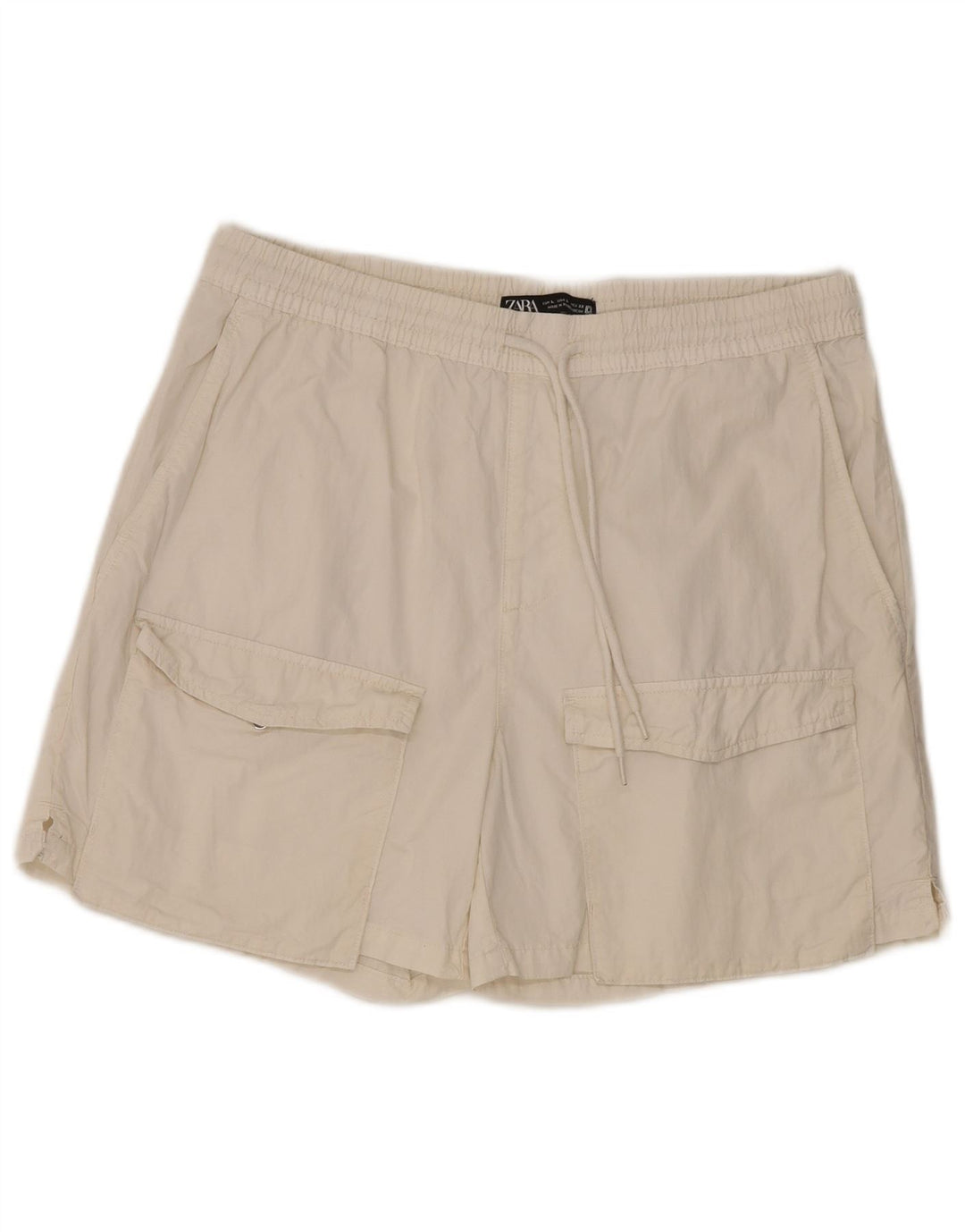 ZARA Hombre Shorts Cargo Large W32 Algodón Blanco