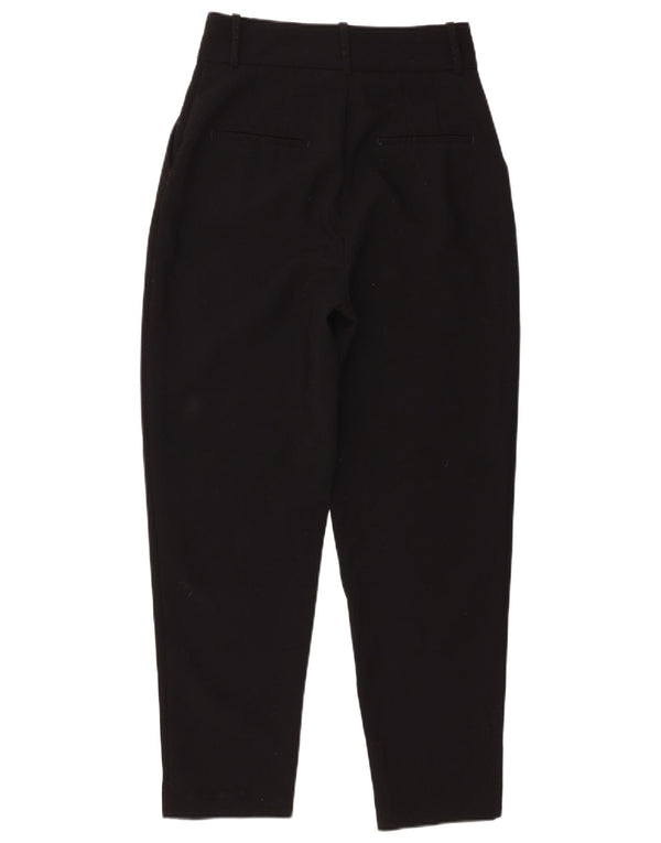 Zara Mujer Pantalones Chinos Cónicos De Cintura Alta Pequeño W26 L26 Poliéster Negro
