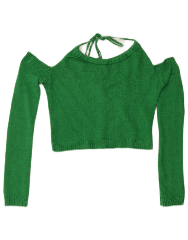 Vintage mujer crop punto fuera del hombro Halter Top Reino Unido 12 Viscosa verde medio
