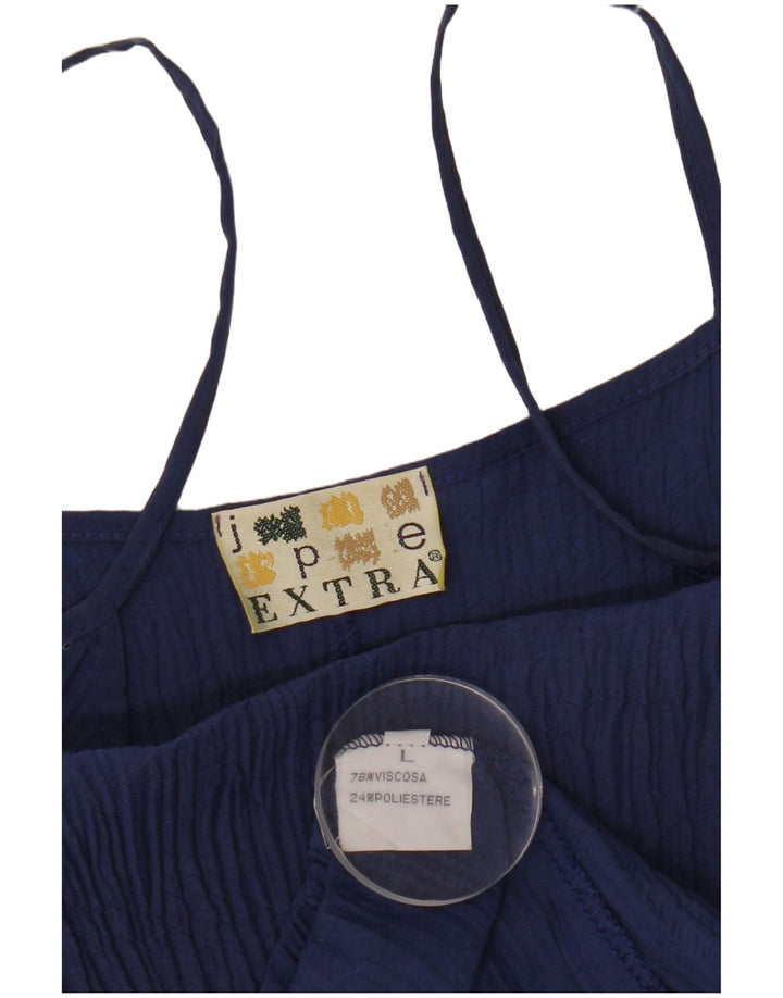 VINTAGE Vestido resbaladizo para mujer Reino Unido 14 Viscosa azul marino grande