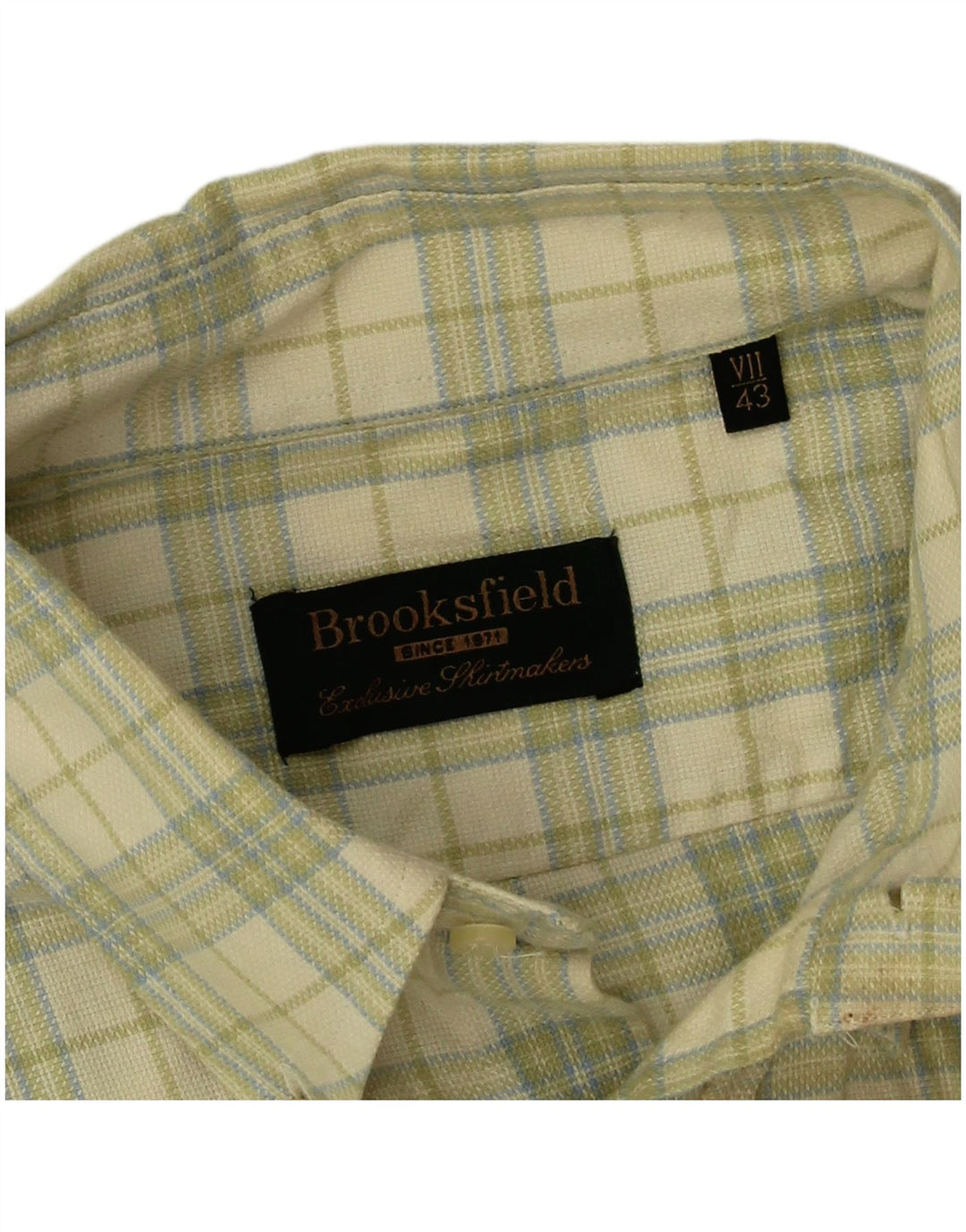 Camisa Brooksfield para hombre talla 43 algodón a cuadros verde grande