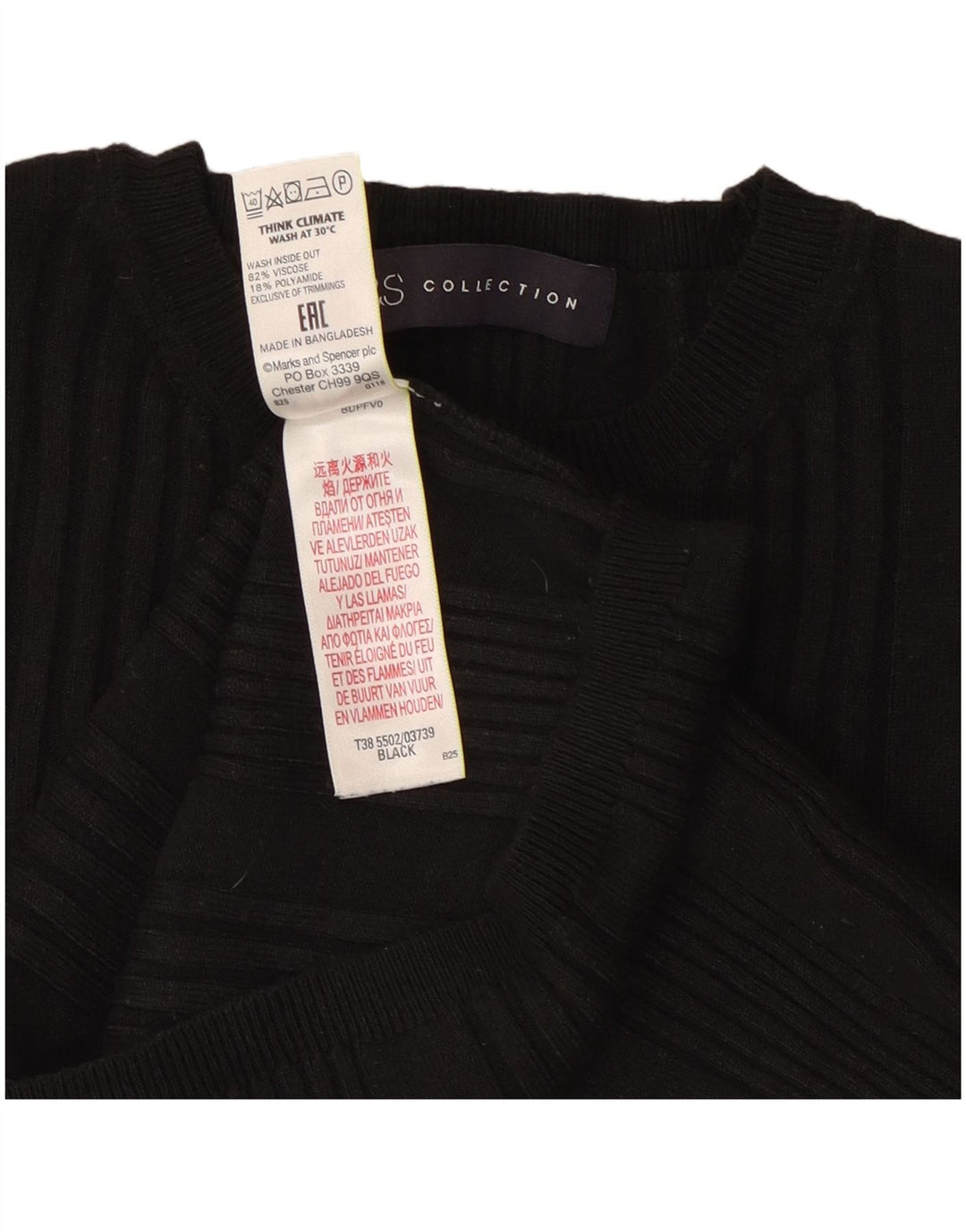 Marks & Spencer Suéter Corto con Cuello Redondo para Mujer UK 10 Small Black