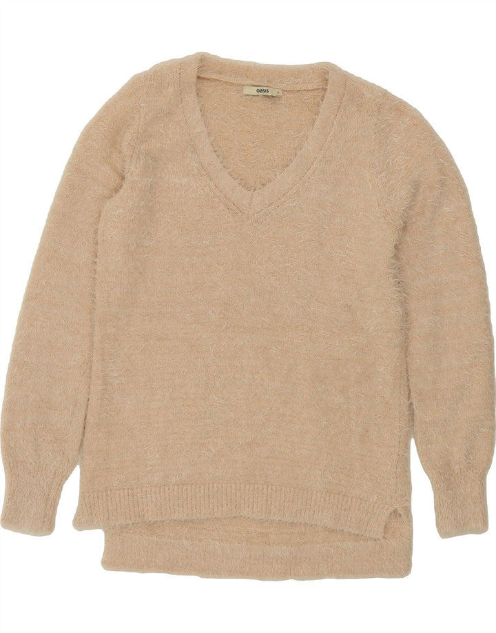 OASIS Womens V-Neck Jumper Sweater UK 14 Medium Beige Polyamide Vintage Oasis and Second-Hand Oasis from Messina Hembry 