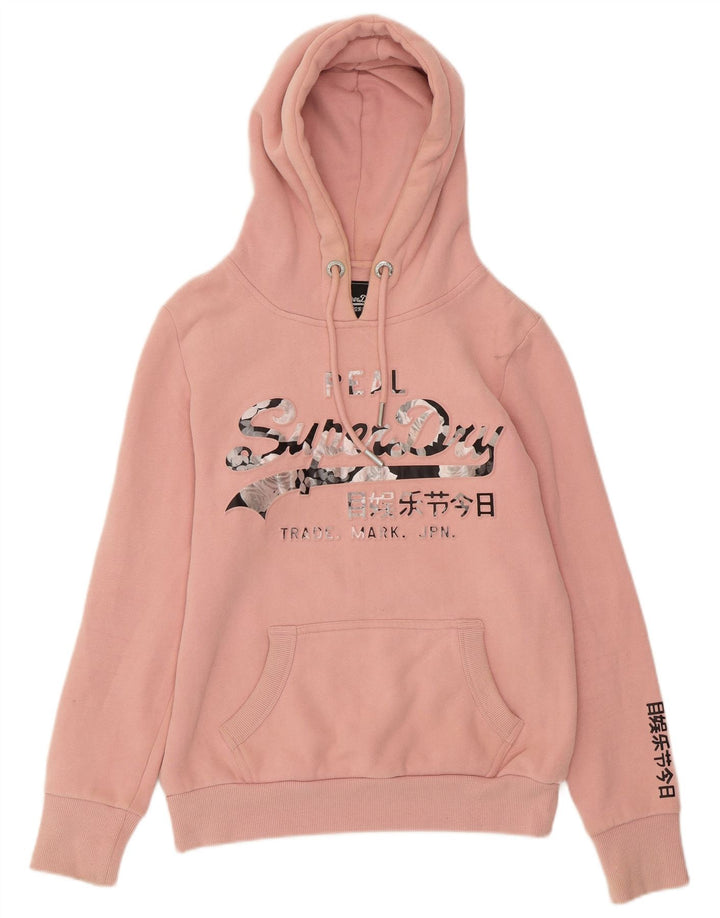 SUPERDRY Jersey con capucha gráfica para mujer UK 8 Small Pink Cotton