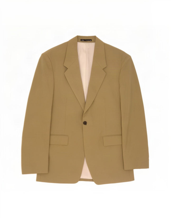 Zara Chaqueta tipo blazer con 1 botón para hombre EU 52 Grande Caqui Poliéster