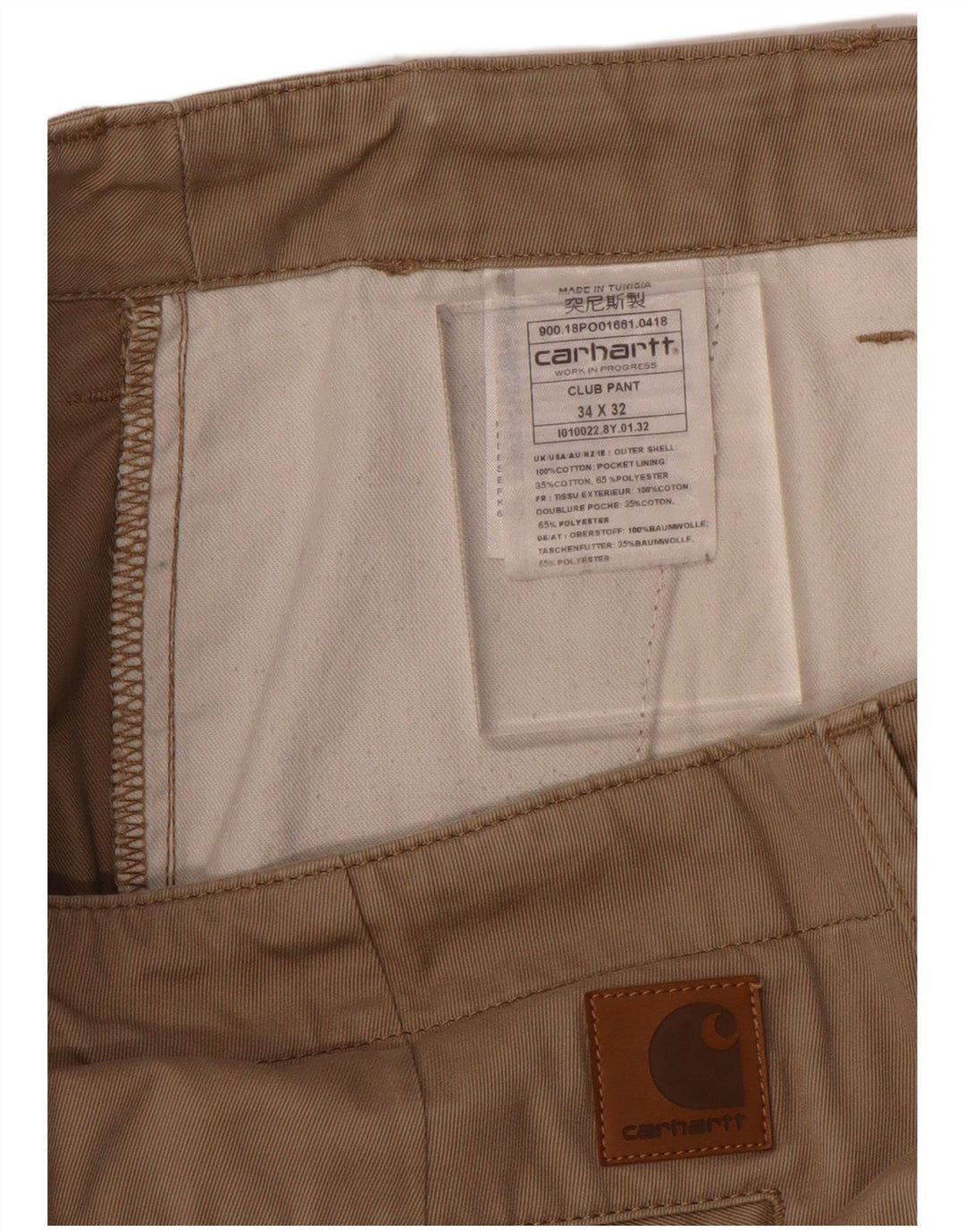 CARHARTT Pantalón chino ajustado para hombre W34 L32 Algodón beige
