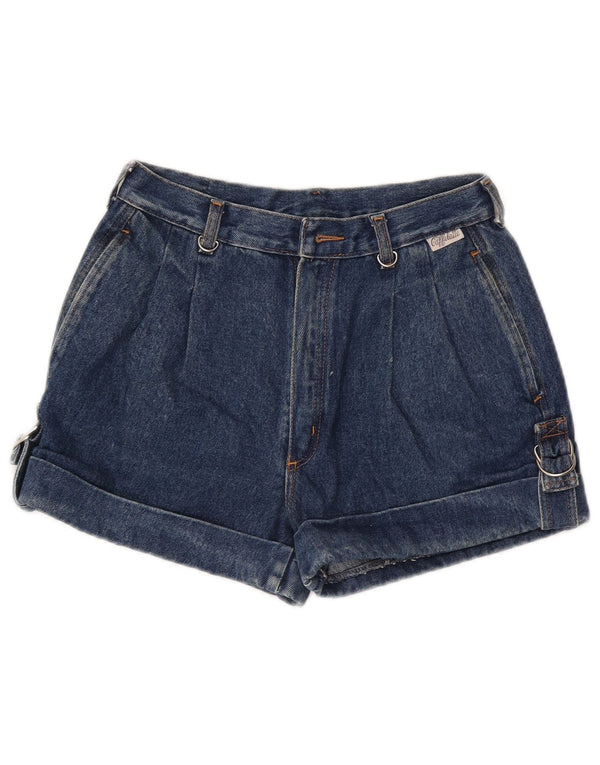 Vintage mujeres cintura alta pegado pantalones cortos de mezclilla IT 46 Grande W28 Azul Marino