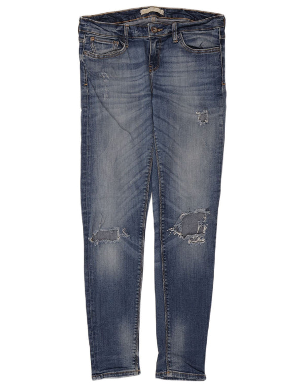 Zara Jeans Ajustados Desgastados para Mujer EU 38 Small W28 L29 Azul